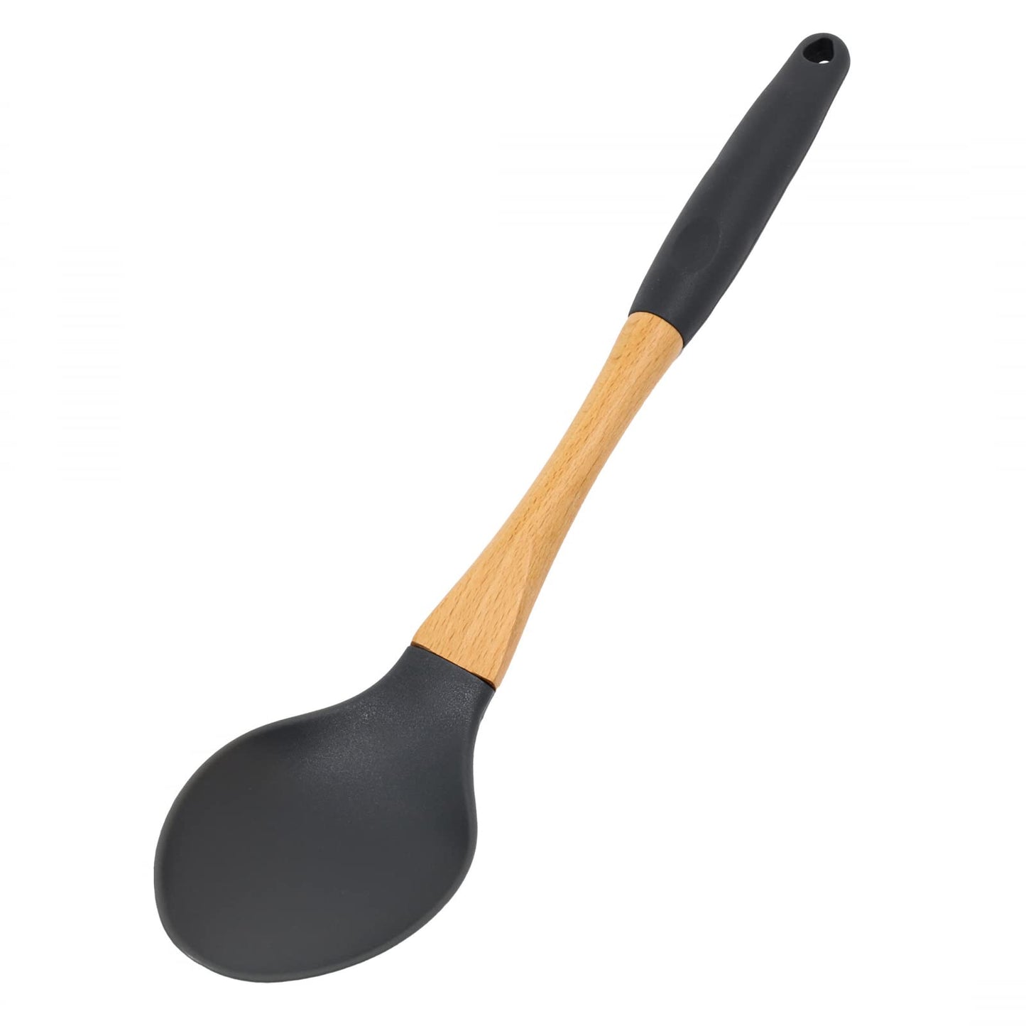 Beille Grey Nylon Ladle with Soft Grip Ergonomic Wooden Handle Kitchen Utensils, 13 Inch
