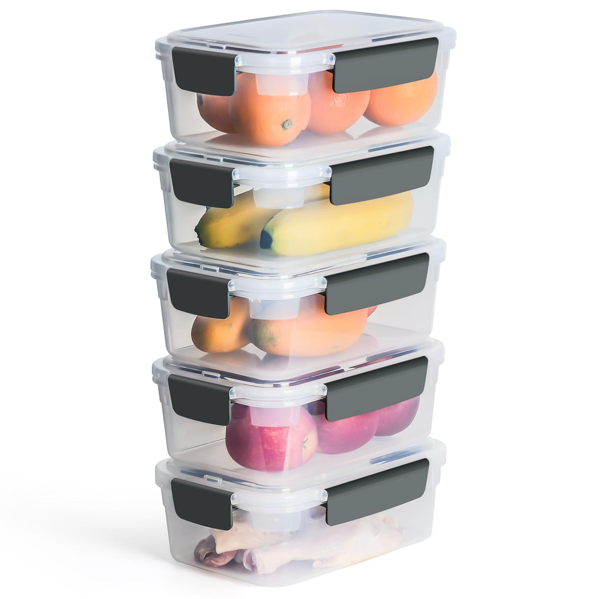 YORY 5cup Plastic Food Storage Containers With Lids For Lunch Meal Prep,5pk