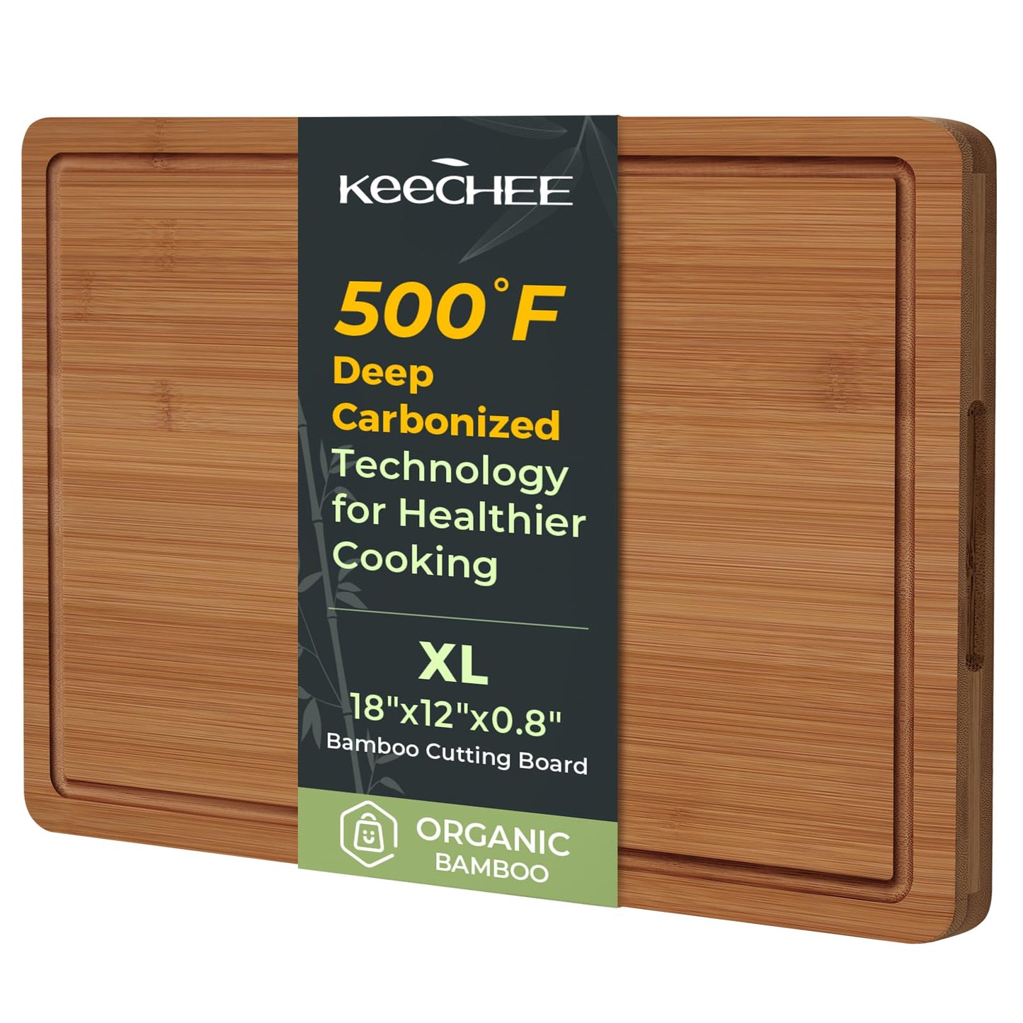 Keechee Bamboo Cutting Board, Durable Wood Cutting Boards for Kitchen with Deep Juice Grooves & Built-in Handles, Ideal Charcuterie & Chopping for Meat, Vegetables and Fruits Kitchen Gifts for Men