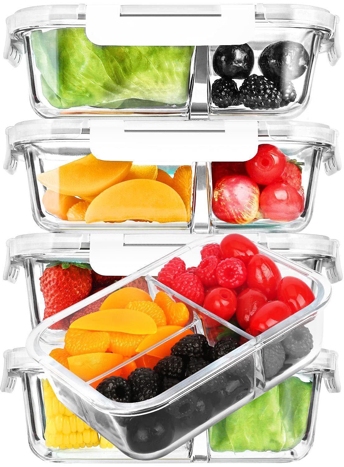 M MCIRCO 5 Pack,36 oz, 3 Compartments Glass Meal Prep Containers with Lids