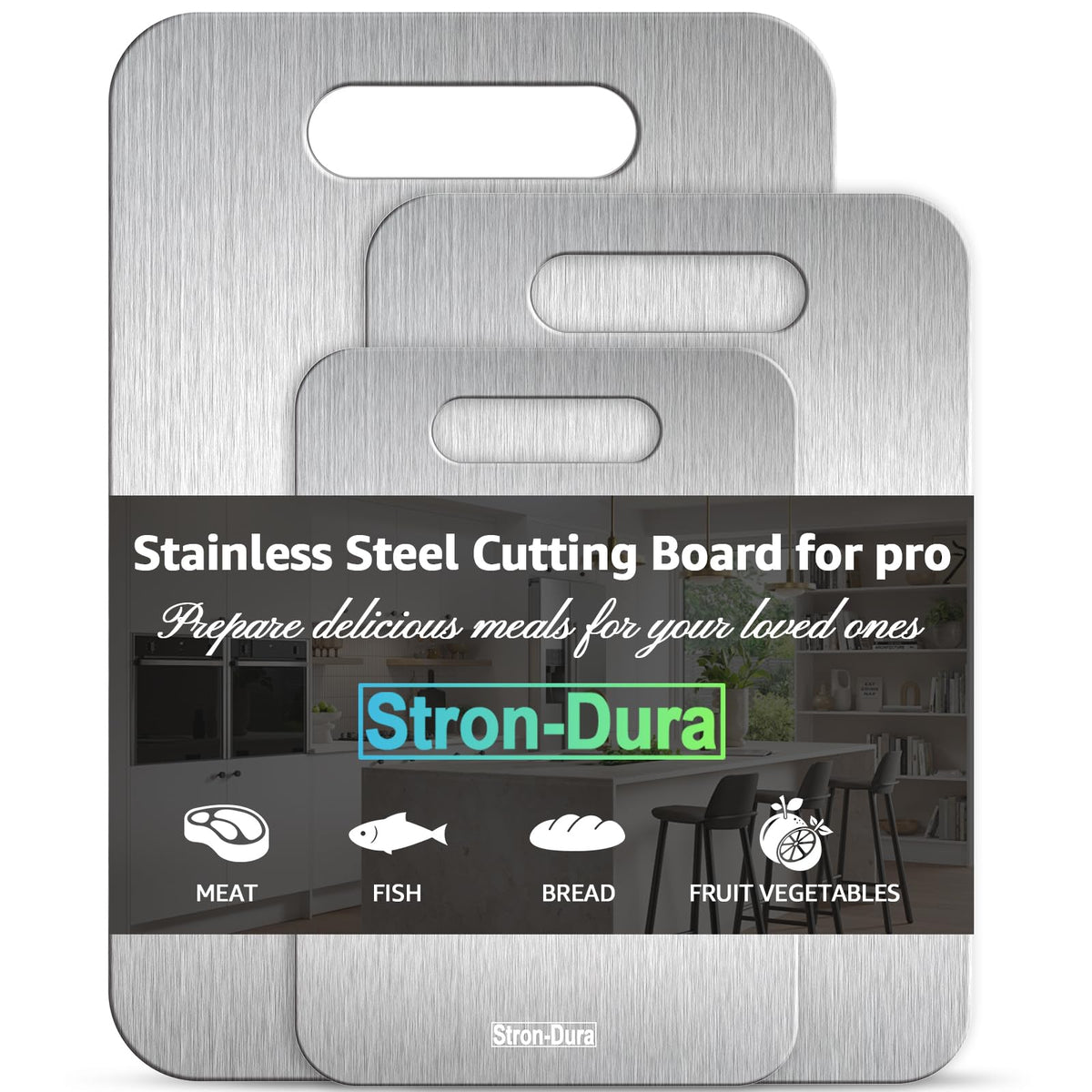 Stron-Dura Cutting Board, Stainless Steel Cutting Board, Foodgrade Cutting Boards for Kitchen, Double Side Use, Odor free, S 11.5" * 8"