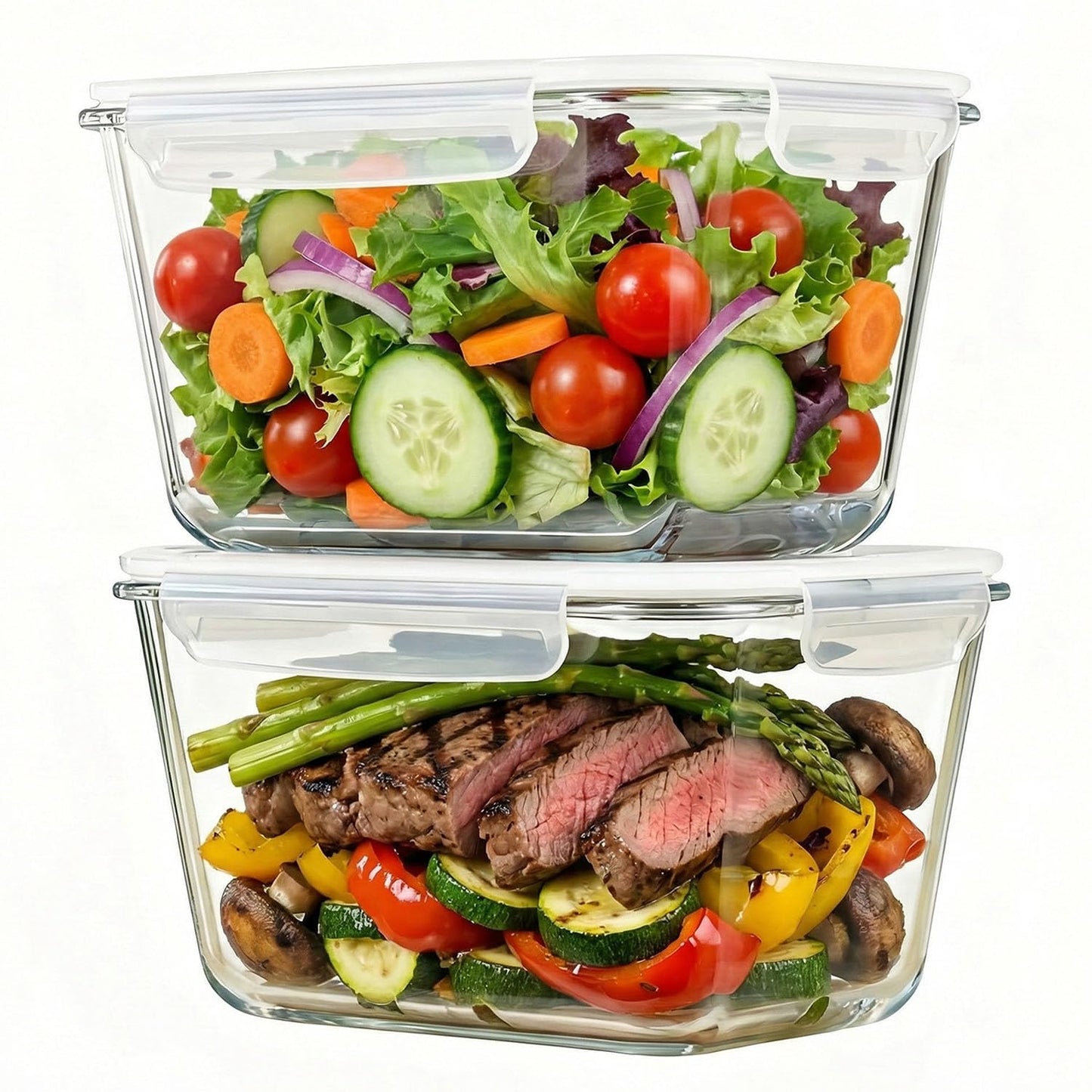 2 Pack Large Glass Storage Containers with Lids 85oz/10.5cup Big Airtight Glass Food Storage Containers for Rotisserie Chicken Watermelon Meal Prep, BPA Free, Freezer Dishwasher Oven Safe