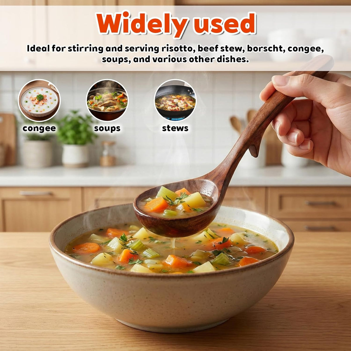 Gravy Ladle, Wooden Ladle for Soup Small 7.87 Inch Gravy Soup Spoon with Back Hooks Kitchen Woodn Scoop Deep Spoon for Spooning Gravies Sauces Porridge Sustainable Natural Texture
