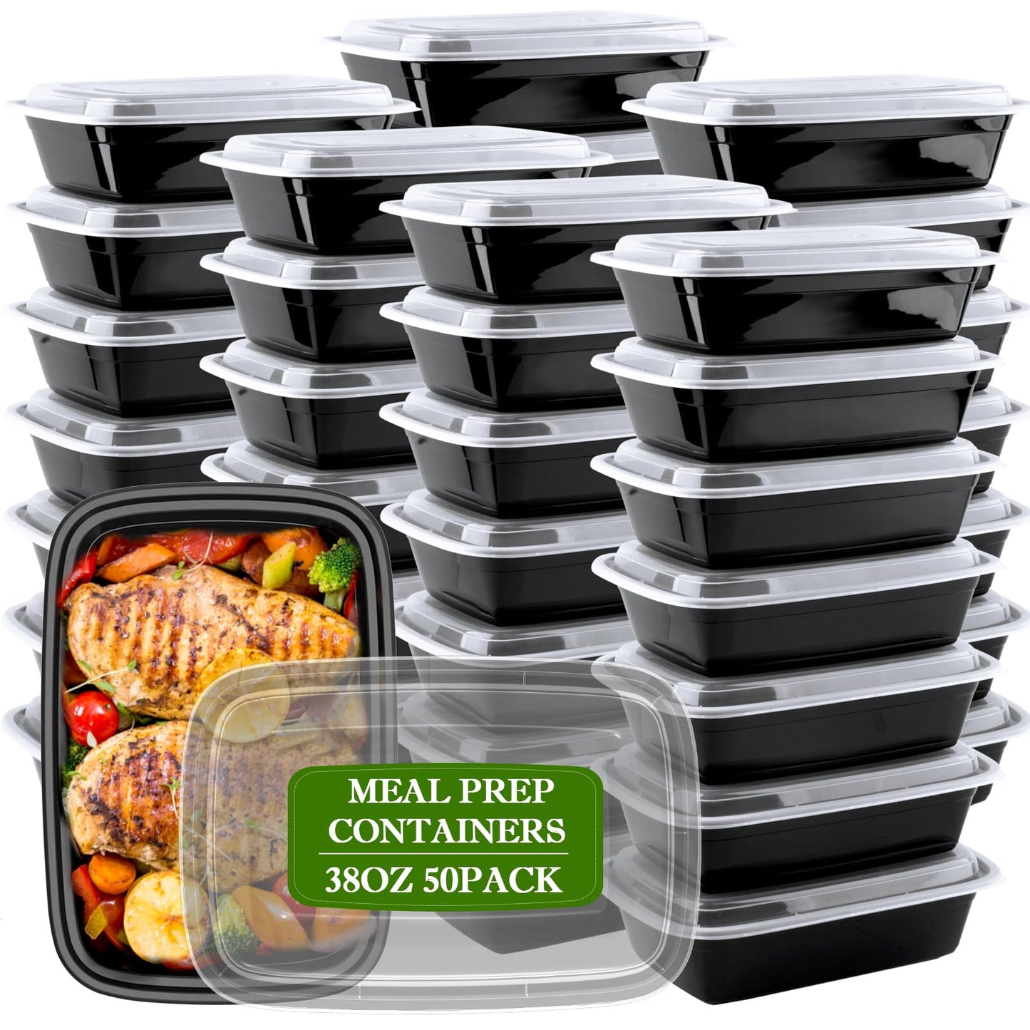 Meal Prep Containers 50Pack - 34oz Food Storage Containers with Lids, Reusable Food Prep Containers, Disposable To Go food Containers for Takeout, BPA Free, Stackable, 1000ml, Microwave/Freezer Safe