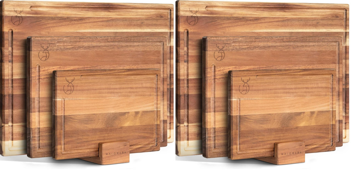 WALDWERK Cutting Board Set (15.75 x 12/13 x 9.5/10 x 7 in) out of Solid Acacia Wood - 0,8 in Thick Cutting Boards for Kitchen - Wood Cutting Boards - Wooden Chopping Boards for Kitchen