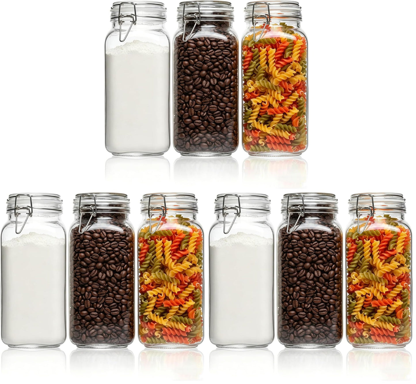 ComSaf Large Square Glass Jars with Airtight Lids 78 oz 3 Pack Wide Mouth