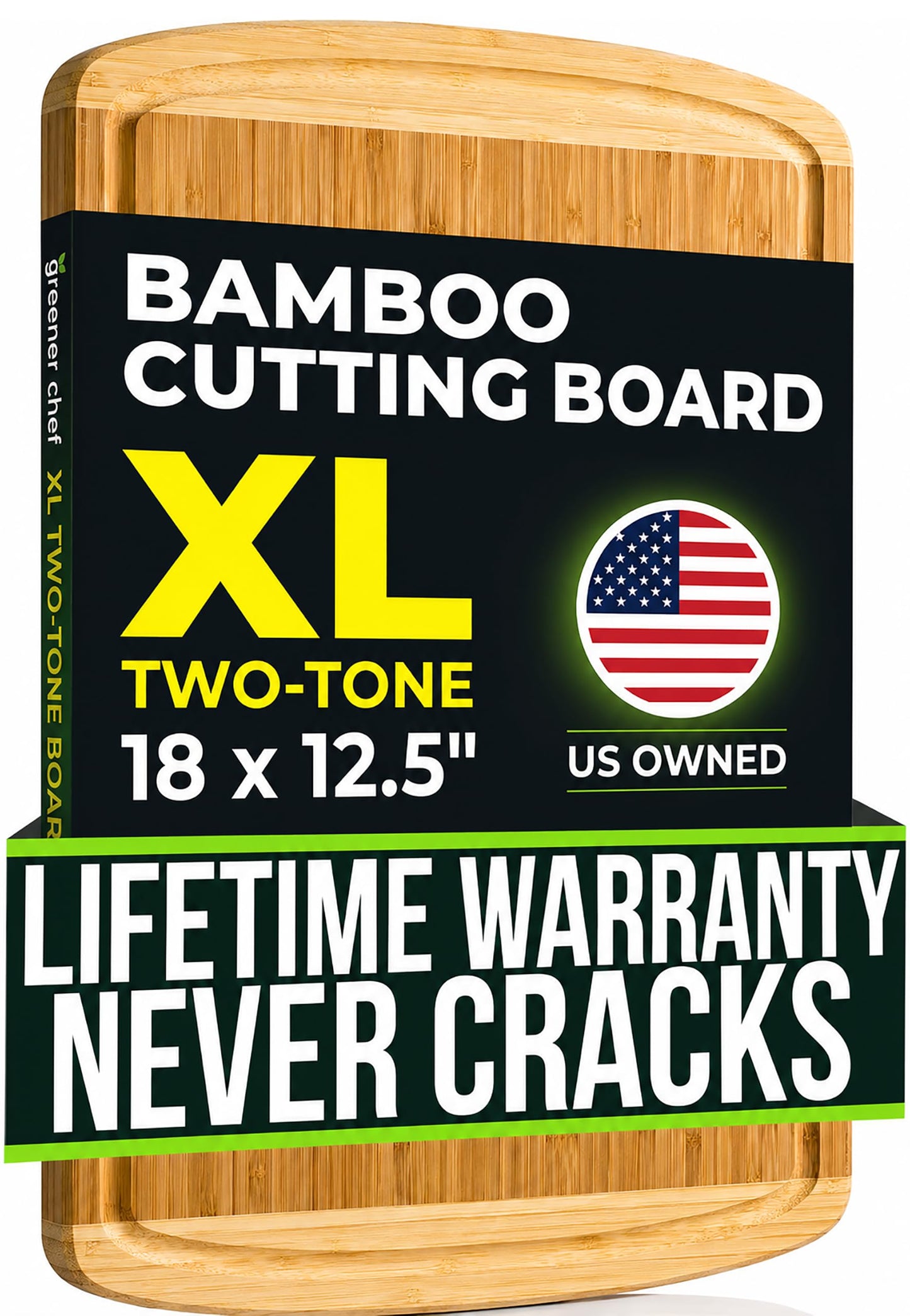 INDESTRUCTIBLE Bamboo Cutting Board (Extra Large) with Vertical Grain Strength Technology - Non Toxic, Spacious and Lightweight 18" XL Chopping Board Gift - Replacements for Life