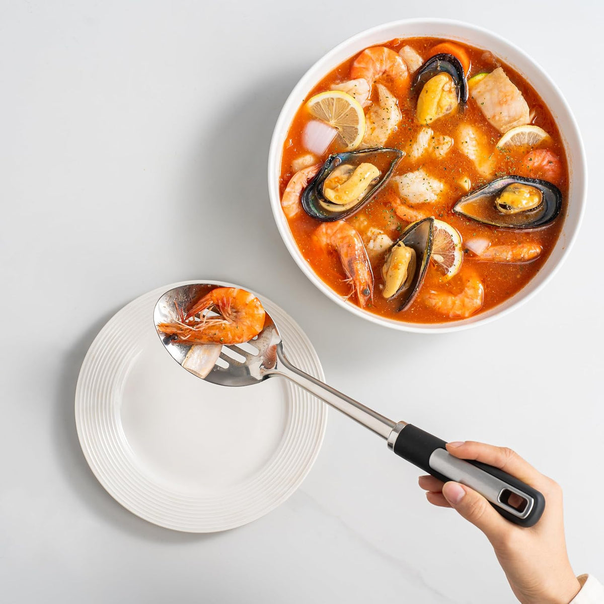 Stainless Steel Serving Spoon Set with Heat-Resistant Handles,3-Piece