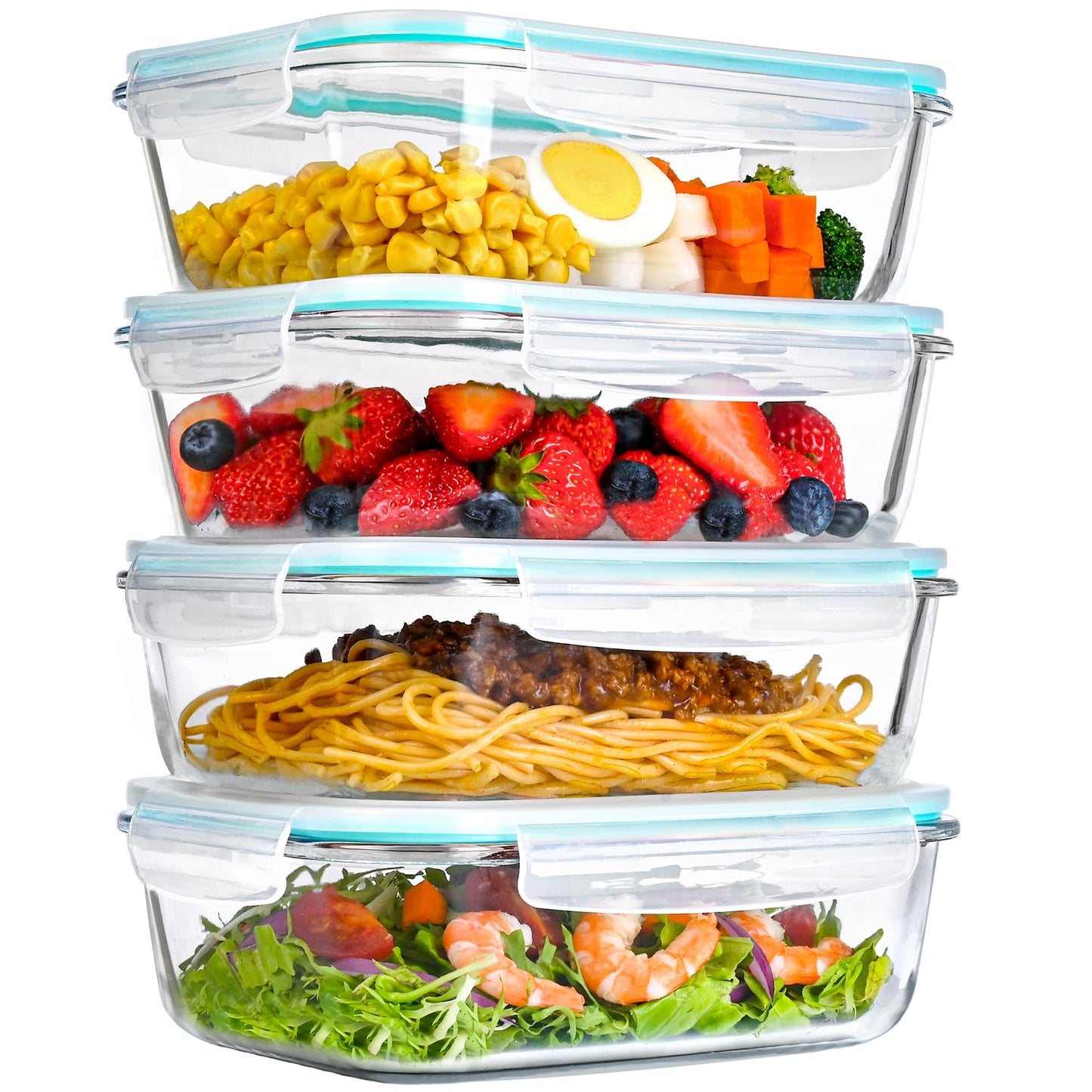 LOVYANXUE 4 Pack 52oz Large Glass Food Storage Containers with Lids, Meal Prep Containers with Airtight Lid for Storing, Baking, Serving, BPA-Free, Freezer, Microwave, Oven & Dishwasher Safe