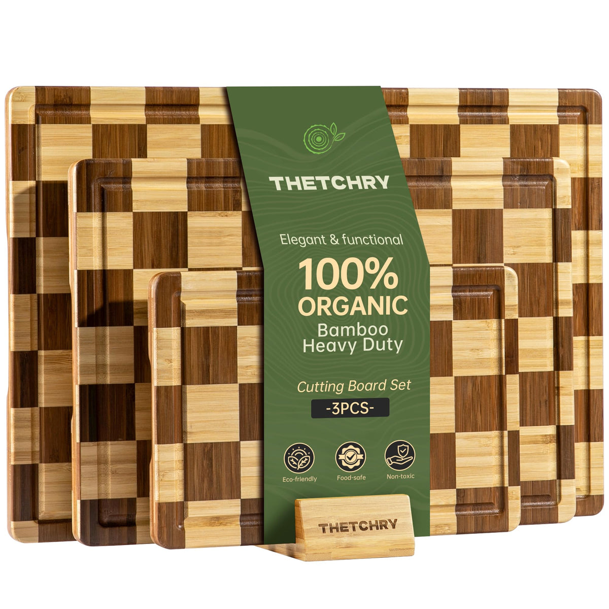 THETCHRY Checkered Cutting Board for Kitchen, Bamboo Wooden Cutting Board