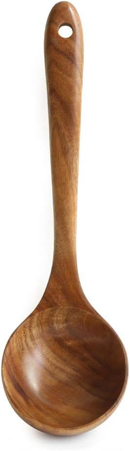 Teak Kitchen Utensils,Wooden Soup Spoon Kitchenware Seasoning Scoop Dipping,Oil Dipper,Meal Rice Scoop,Natural Utensils Handcrafted Cutlery Tool (soup spoon(10.6x3.15in))…