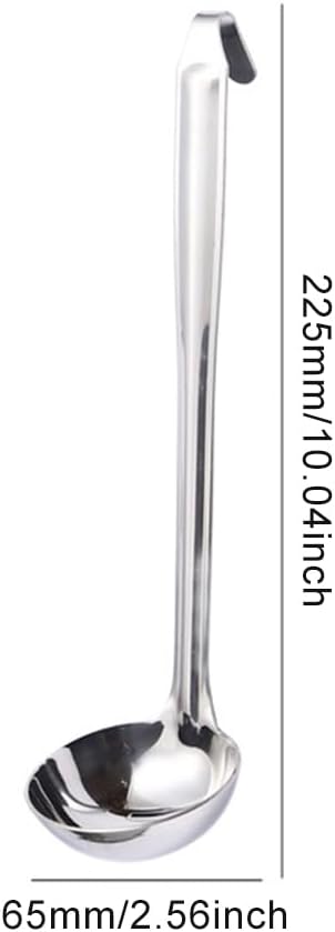 Soup Spoon with Hanging Hook, Stainless Steel 10.04-Inch Serving Ladle for Soups, Stews & Sauces, Mirror-Polished Finish, Durable & Rust-Resistant Kitchen Utensil(Silver)