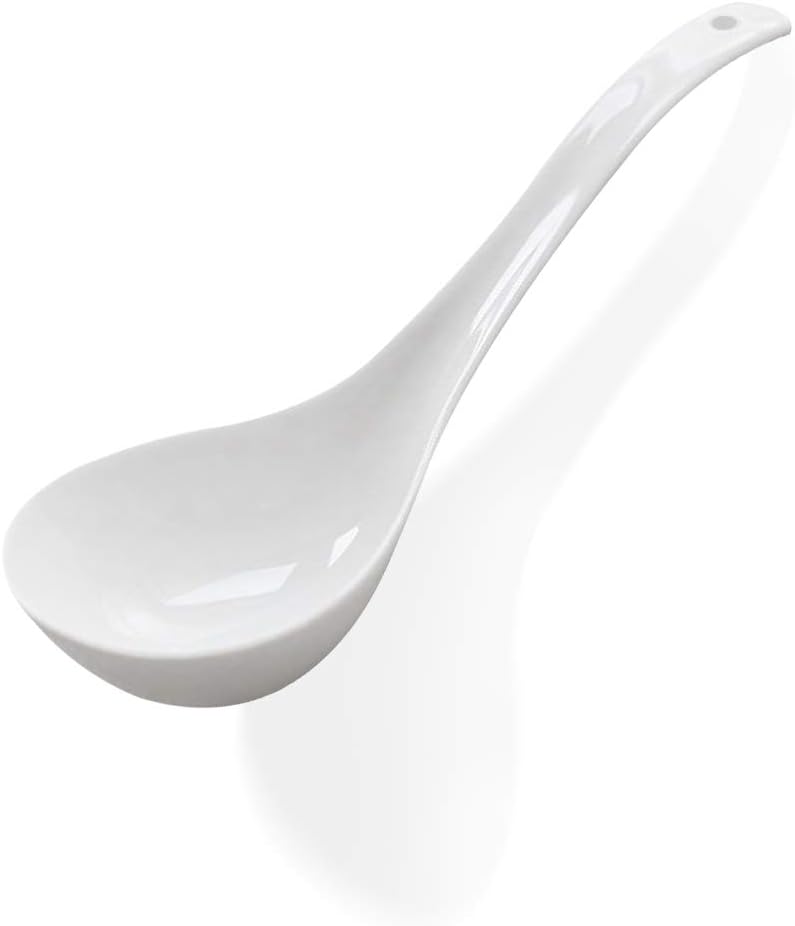 Kslong Pure White Ceramic Soup Ladle - Bone China Big Ladle, Deep Porcelain Flatware, Asian Soup Tureen Spoon 9.4" x 3" Scoops for Household Purposes