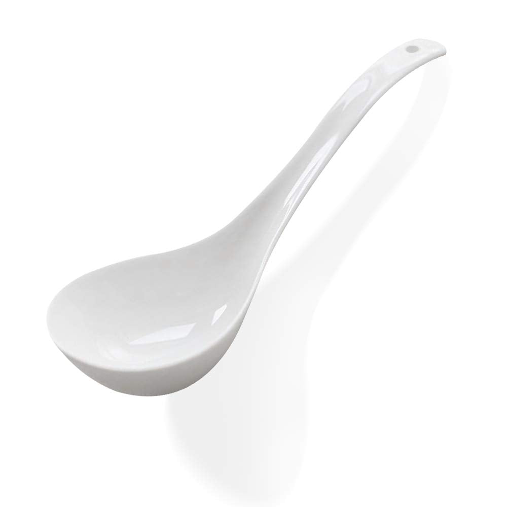 Kslong Pure White Ceramic Soup Ladle - Bone China Big Ladle, Deep Porcelain Flatware, Asian Soup Tureen Spoon 9.4" x 3" Scoops for Household Purposes