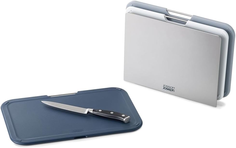 Joseph Joseph Nest 3 Piece Color Coded Cutting Board Set With Storage Stand, Regular - Grey/Blue