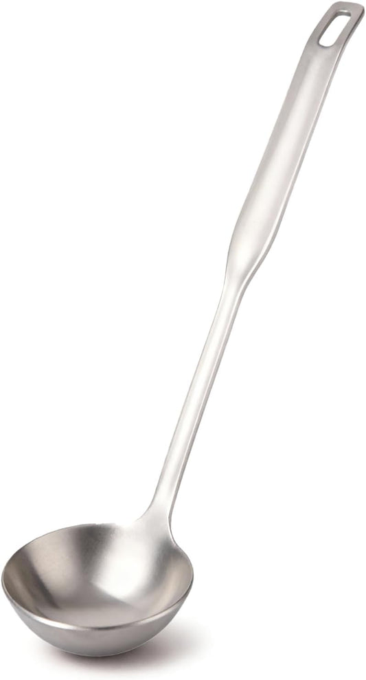 Professional Stainless Steel Soup Ladle, 10.5" Comfort Grid, Long Ergonomic Handle, Durable Kitchen Utensil for Cooking, Stirring, Serving Soups, Heavy-Duty Metal, Dishwasher Safe
