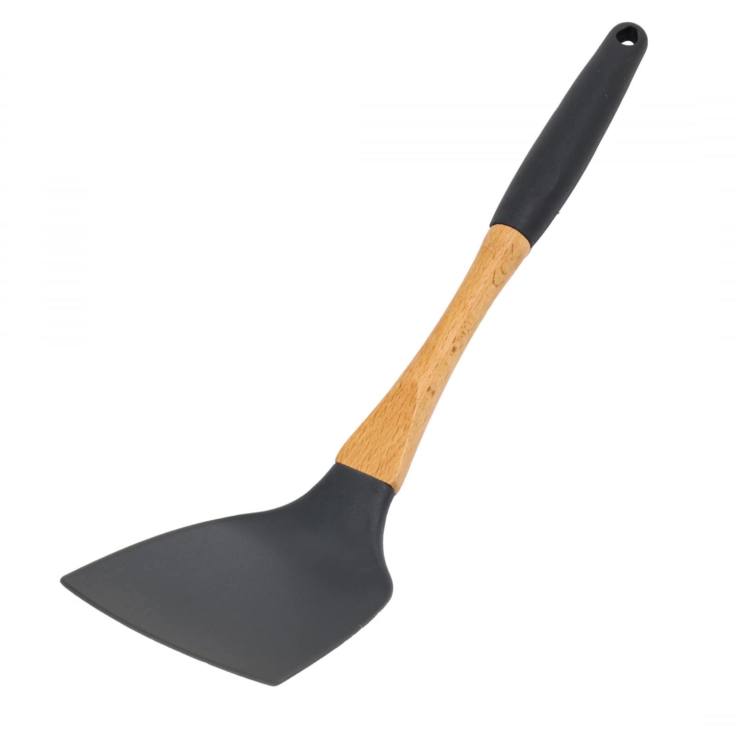 Beille Grey Nylon Ladle with Soft Grip Ergonomic Wooden Handle Kitchen Utensils, 13 Inch