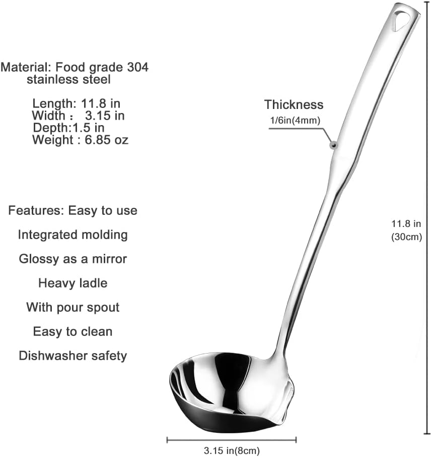 Kitchen Soup Ladle 304 Stainless Steel Punch Metal Luminous Ladell Spoons With Pour Spout Gravy Ladles for Serving,Cooking,Canning,11.8 inch