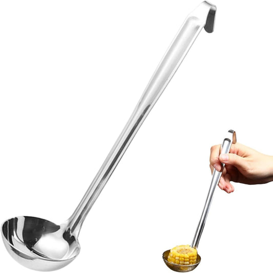 Soup Spoon with Hanging Hook, Stainless Steel 10.04-Inch Serving Ladle for Soups, Stews & Sauces, Mirror-Polished Finish, Durable & Rust-Resistant Kitchen Utensil(Silver)