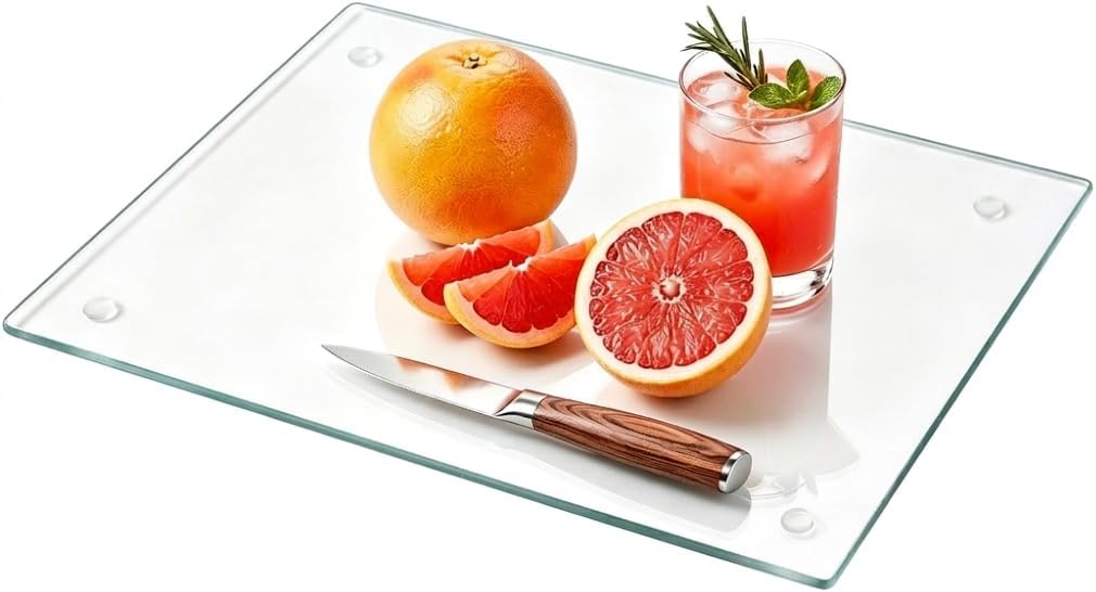 Seelenruhe Tempered Glass Cutting Board for Kitchen Counter, 12x16 inch Clear Cutting Board for Countertop, Non-Slip, Heat-Resistant, Easy to Clean, Kitchen Decoration