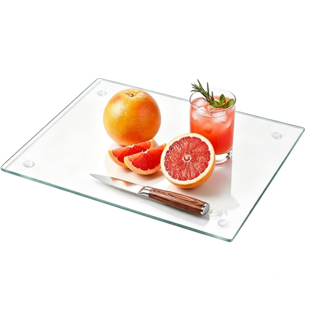 Seelenruhe Tempered Glass Cutting Board for Kitchen Counter, 12x16 inch Clear Cutting Board for Countertop, Non-Slip, Heat-Resistant, Easy to Clean, Kitchen Decoration