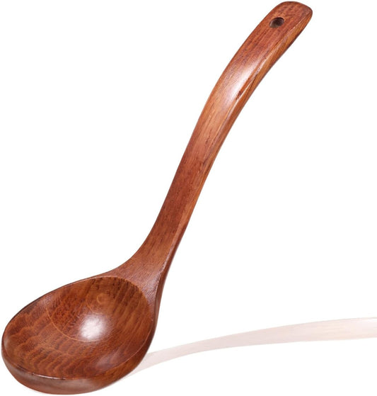 Deep Serving Spoon Smooth Finish Lightweight Wooden Ladle with Long Handle Wooden Soup Spoons Wood Soup Ladle Handmade Soups Ladles for Cooking Kitchen Cookware