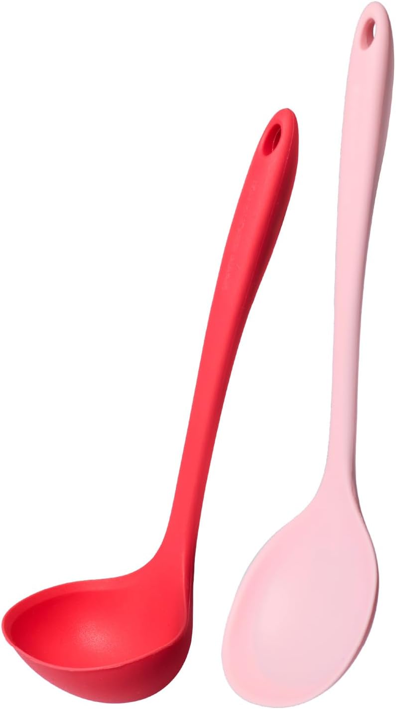 Kitchen Mama DuoEssentials Ladle & Cooking Spoon Set, Red
