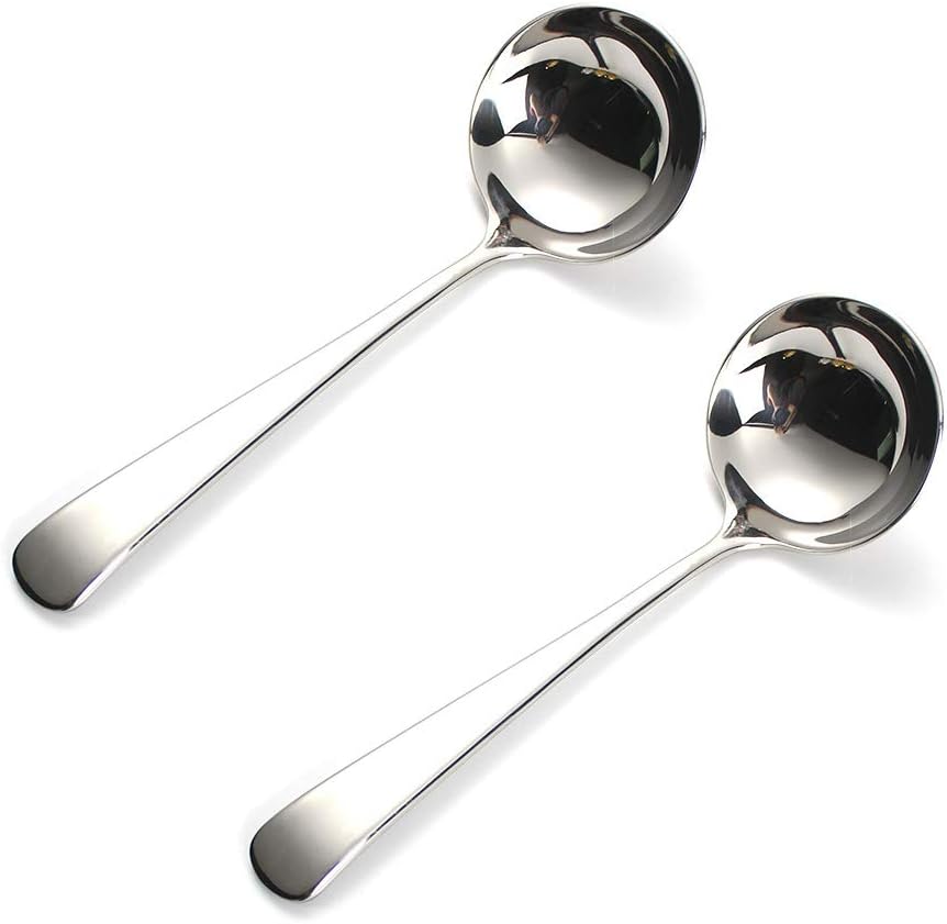 HOOYE 7.6'' Gravy Ladle Sauce Soup Spoon Heavy Duty 18/10 Stainless Steel for Small Dishes (2 pcs)