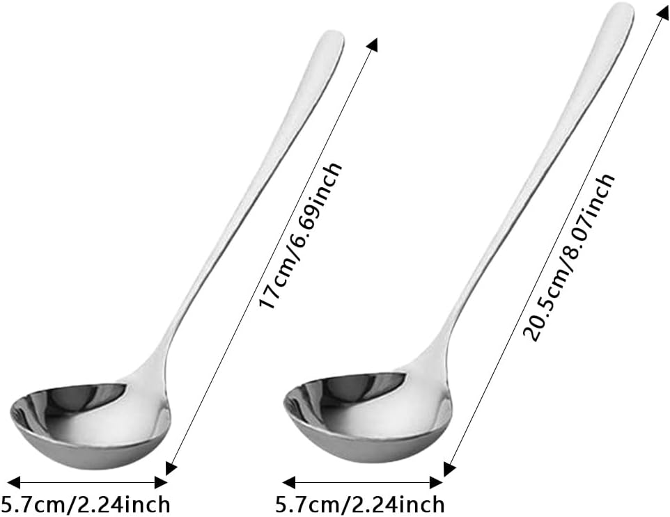 Soup Ladle, 2Pcs 304 Stainless Steel Ladle Spoon Small Gravy Soup Ladle Kitchen Utensil Cooking Serving Spoon for Cooking Buffet, Party, Kitchen(6.69inch+8.07inch)