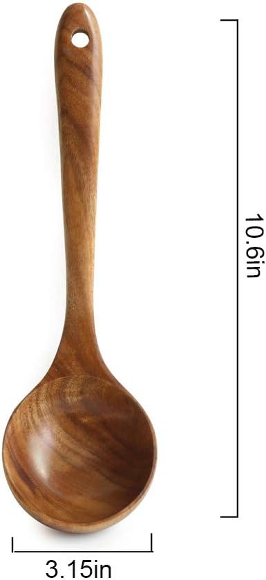 Teak Kitchen Utensils,Wooden Soup Spoon Kitchenware Seasoning Scoop Dipping,Oil Dipper,Meal Rice Scoop,Natural Utensils Handcrafted Cutlery Tool (soup spoon(10.6x3.15in))…