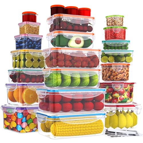 RockBerry 50 Pcs Large Food Storage Containers with Lids Airtight-85 OZ to small Containers-Total 526OZ Stackable Kitchen Set -BPA Free Leak proof containers- Freezer Microwave safe