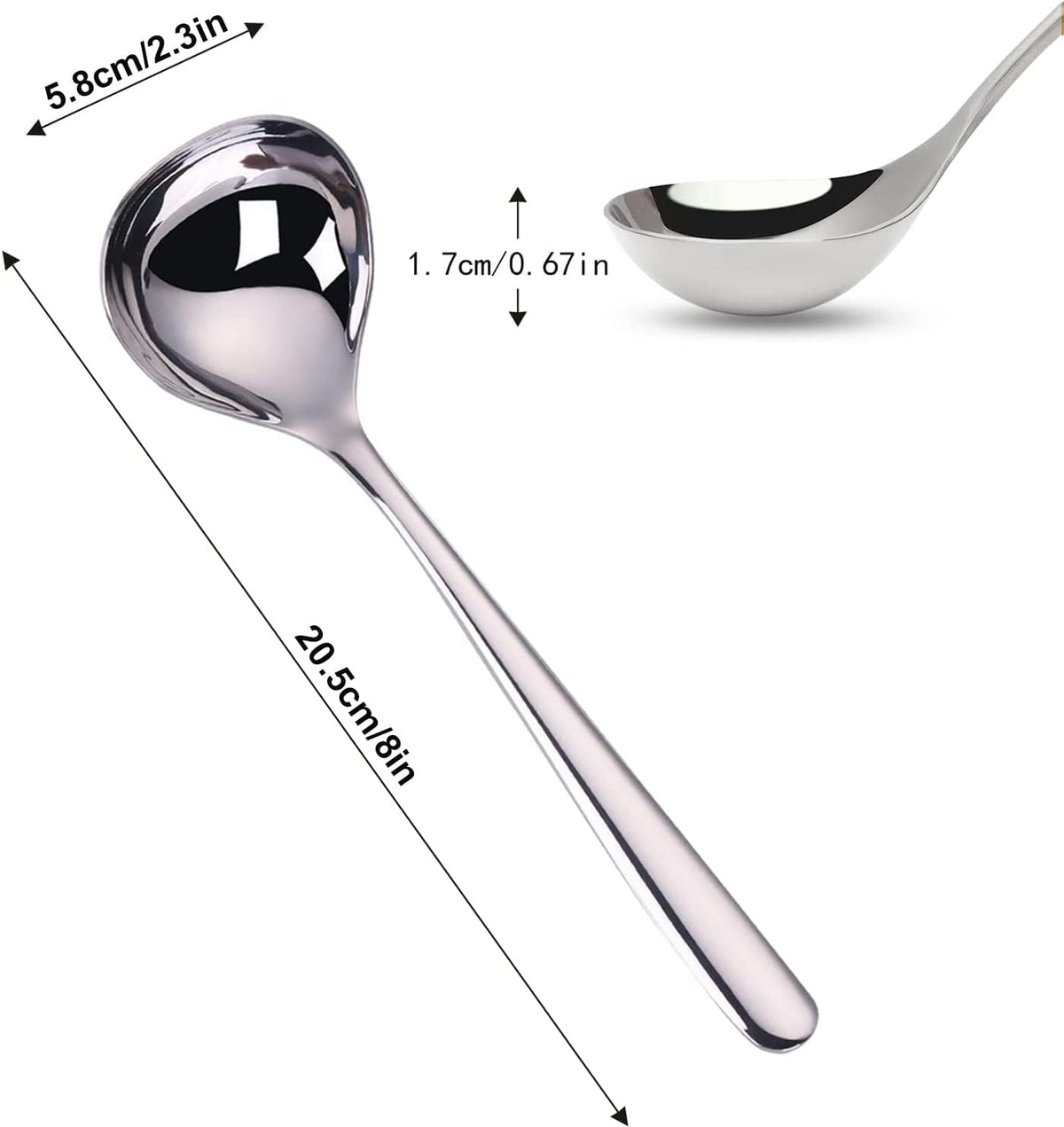 Comicfs 4 Pack Small Ladle Sauce Ladle SUS 304 Stainless Steel Small Serving Ladles Gravy Soup Spoon Ladles 8-Inch (Silver)