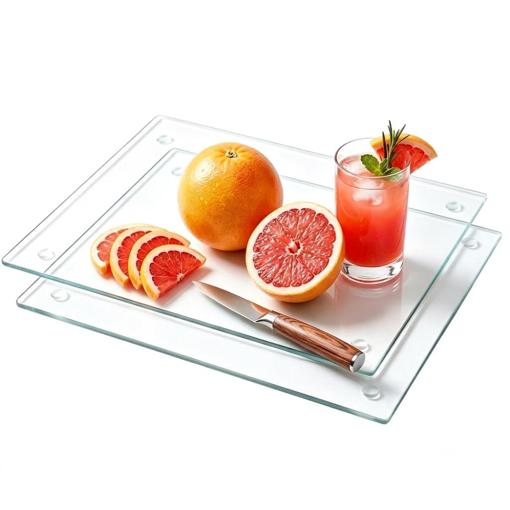 Seelenruhe Tempered Glass Cutting Board for Kitchen Counter, 12x16 inch Clear Cutting Board for Countertop, Non-Slip, Heat-Resistant, Easy to Clean, Kitchen Decoration