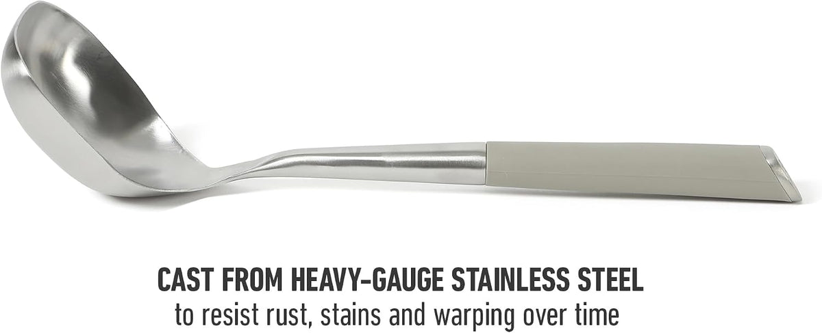 Calphalon Edge Soup Ladle, Stainless Steel Soup Ladle, Serving Ladle with Silicone Handle, Heat-Resistant Nonstick-Safe Kitchen Ladle for Soups, Sauces & Stews, Taupe