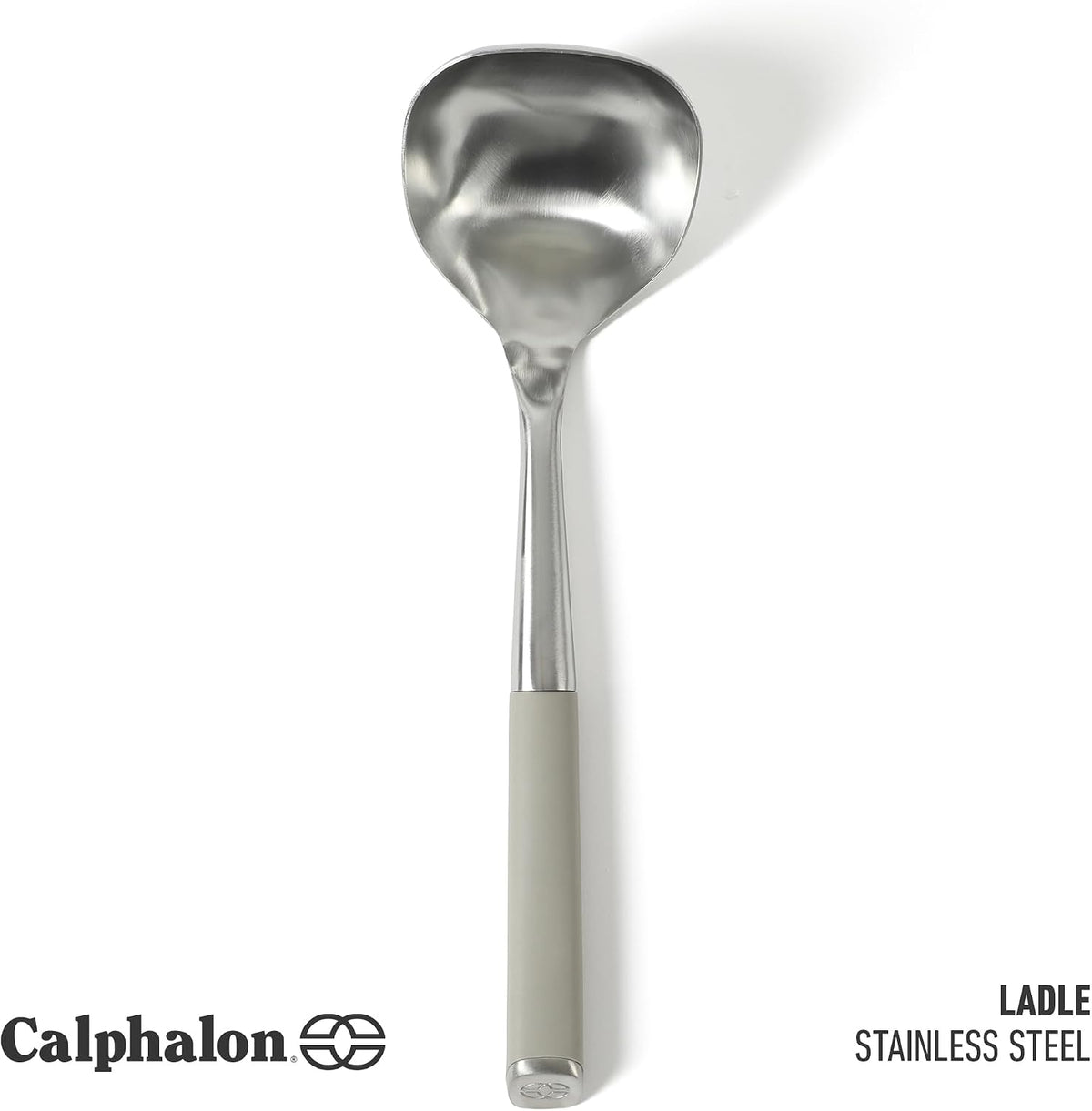 Calphalon Edge Soup Ladle, Stainless Steel Soup Ladle, Serving Ladle with Silicone Handle, Heat-Resistant Nonstick-Safe Kitchen Ladle for Soups, Sauces & Stews, Taupe