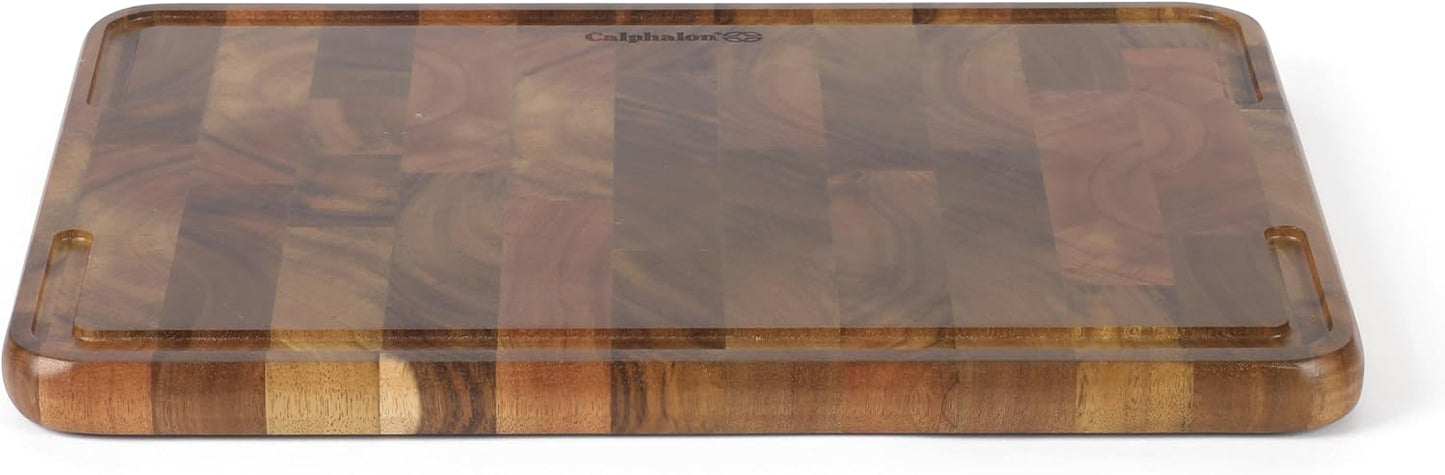 Calphalon Edge Guard Cutting Board, 13.6 x 9.5-Inch End-Grain Acacia Wood Cutting Board, Wooden Chopping Block for Stable Cutting & Food Prep