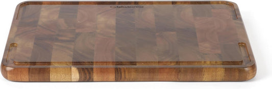 Calphalon Edge Guard Cutting Board, 13.6 x 9.5-Inch End-Grain Acacia Wood Cutting Board, Wooden Chopping Block for Stable Cutting & Food Prep