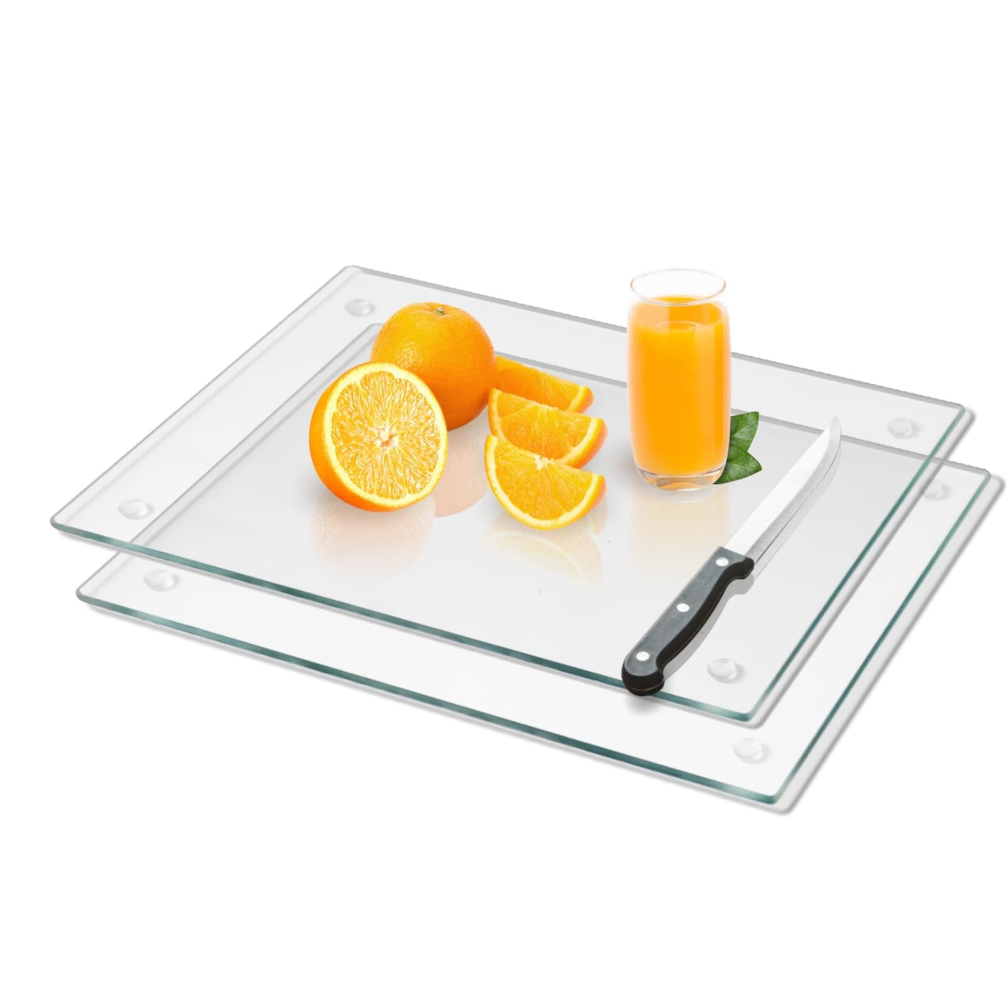 Mymonfif Tempered Glass Cutting Board for Kitchen, Clear Glass Board for Countertop, Heat Resistant, with Non-Slip Feet, 12x16" & 12x8" 2 Pcs Clear
