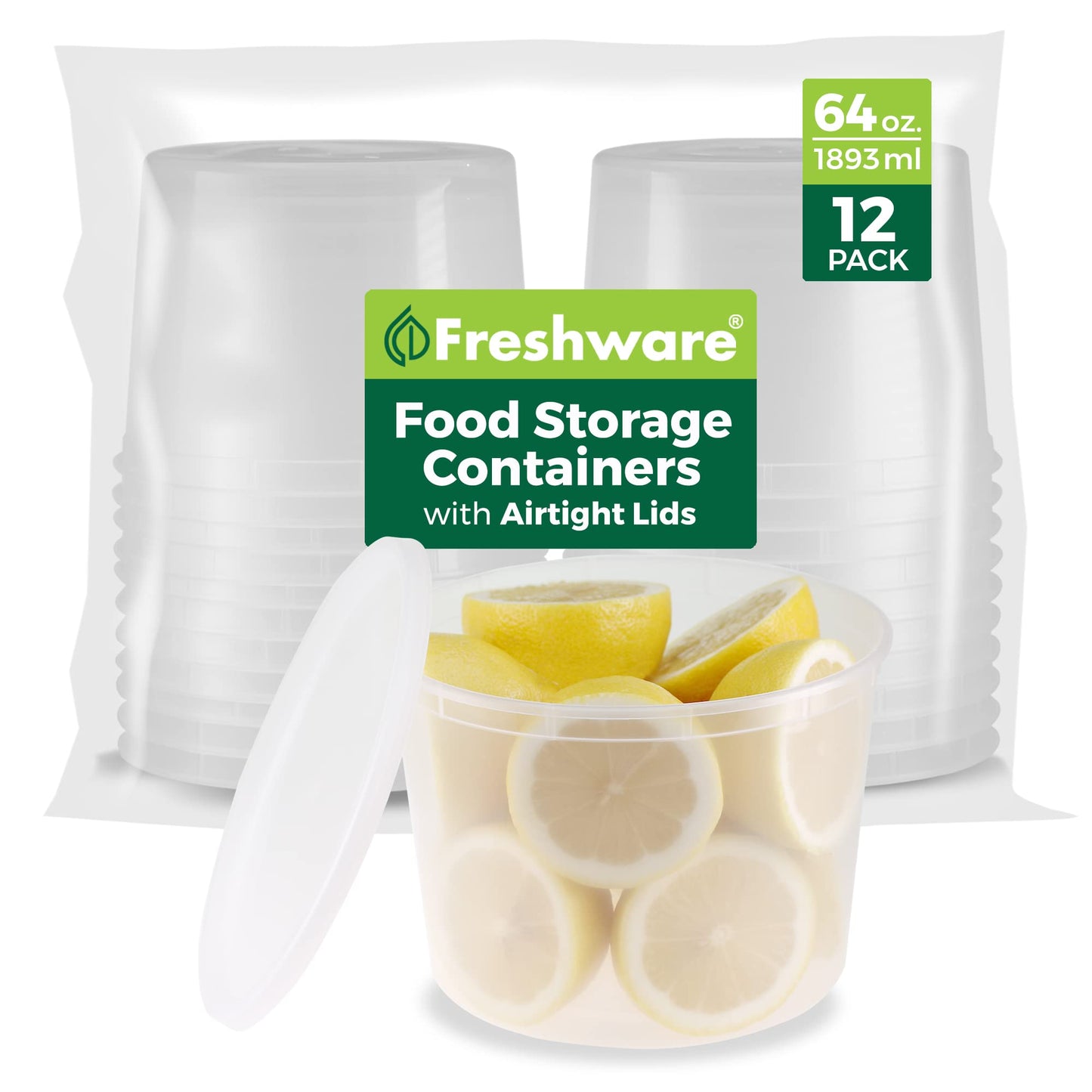 Freshware Food Storage Containers 24 oz Plastic Deli Containers with Lids, Slime, Soup, Meal Prep Containers, BPA Free, Stackable, Leakproof, Microwave/Dishwasher/Freezer Safe, 48 count (pack of 1)