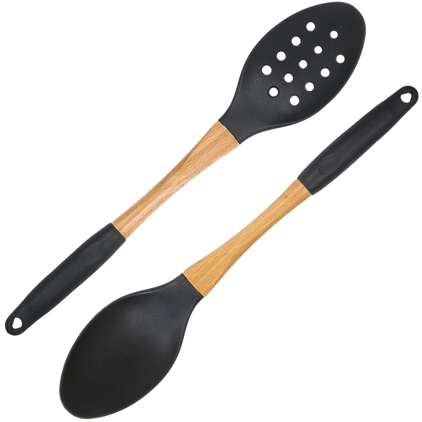 Beille Grey Nylon Ladle with Soft Grip Ergonomic Wooden Handle Kitchen Utensils, 13 Inch