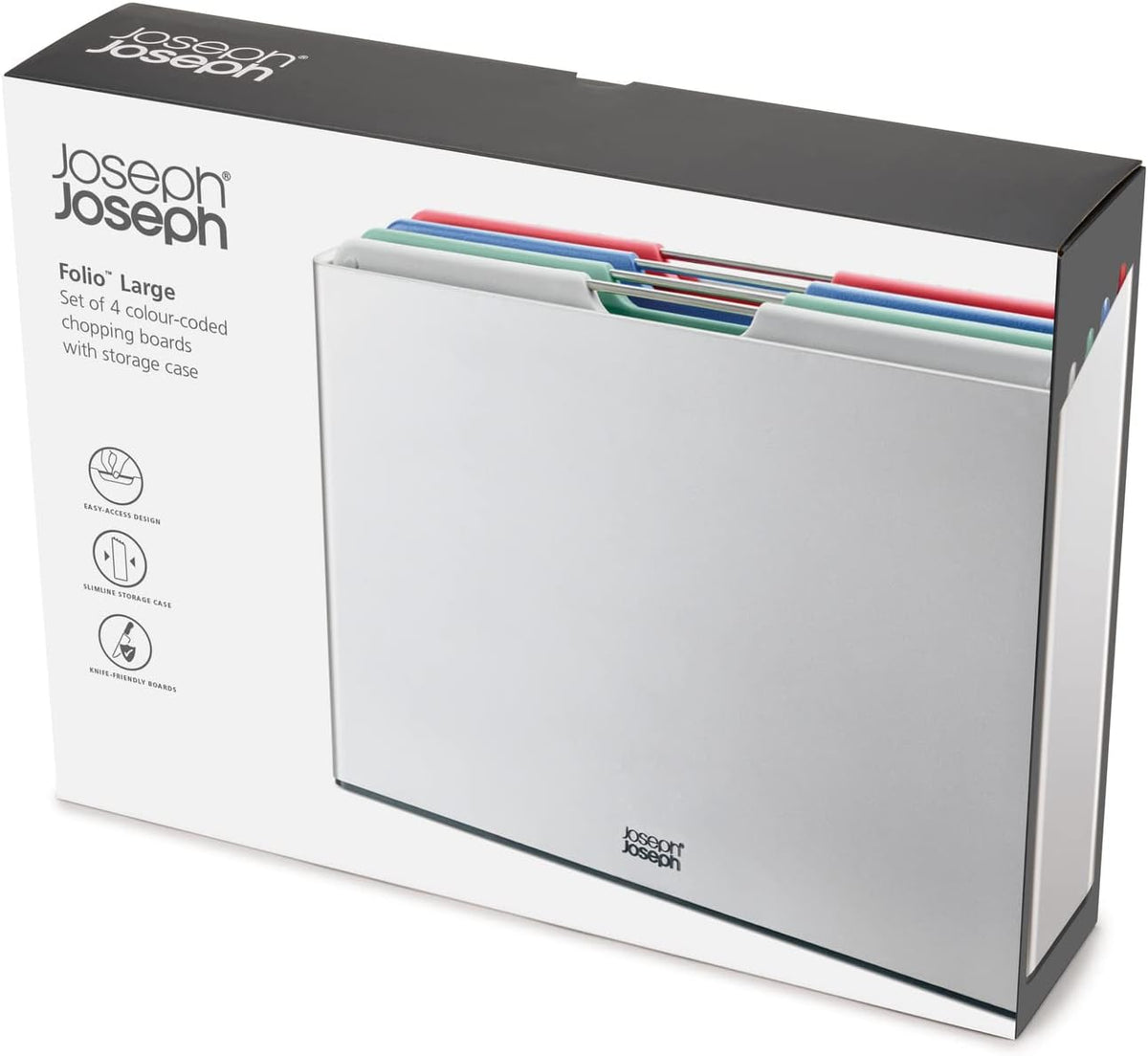 Joseph Joseph Folio Chopping Board Set of 4, Large- Silver/Coast