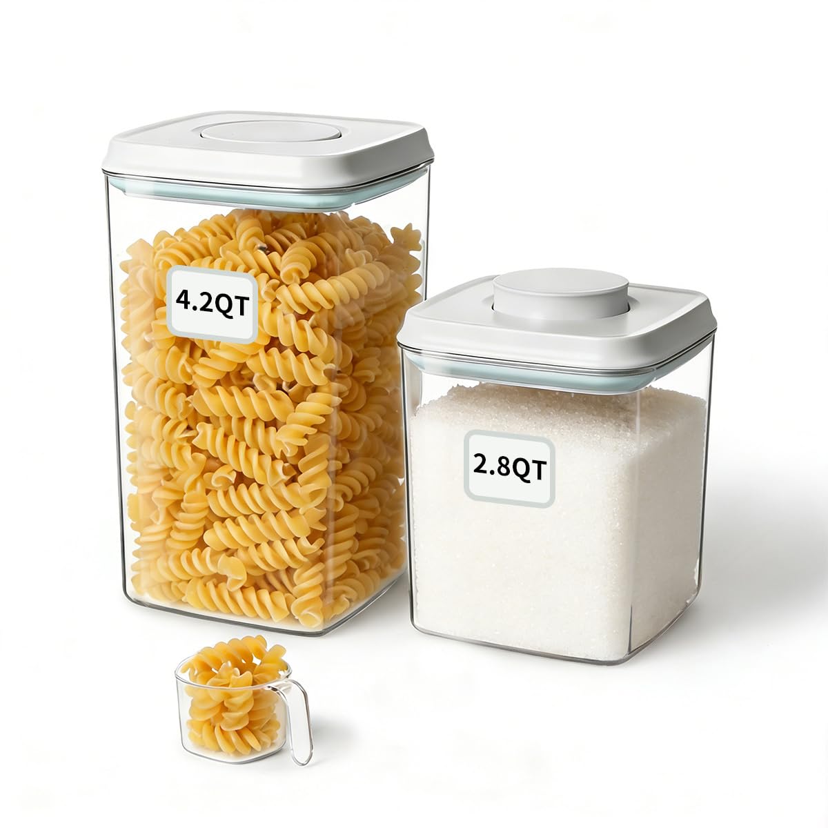 Airtight Food Storage Containers Set with One-Touch Lid, 2-Pack (2.8 QT / 2.65 L) Stackable PET, Best for Cereal, Flour, Rice & Baking Organizers.