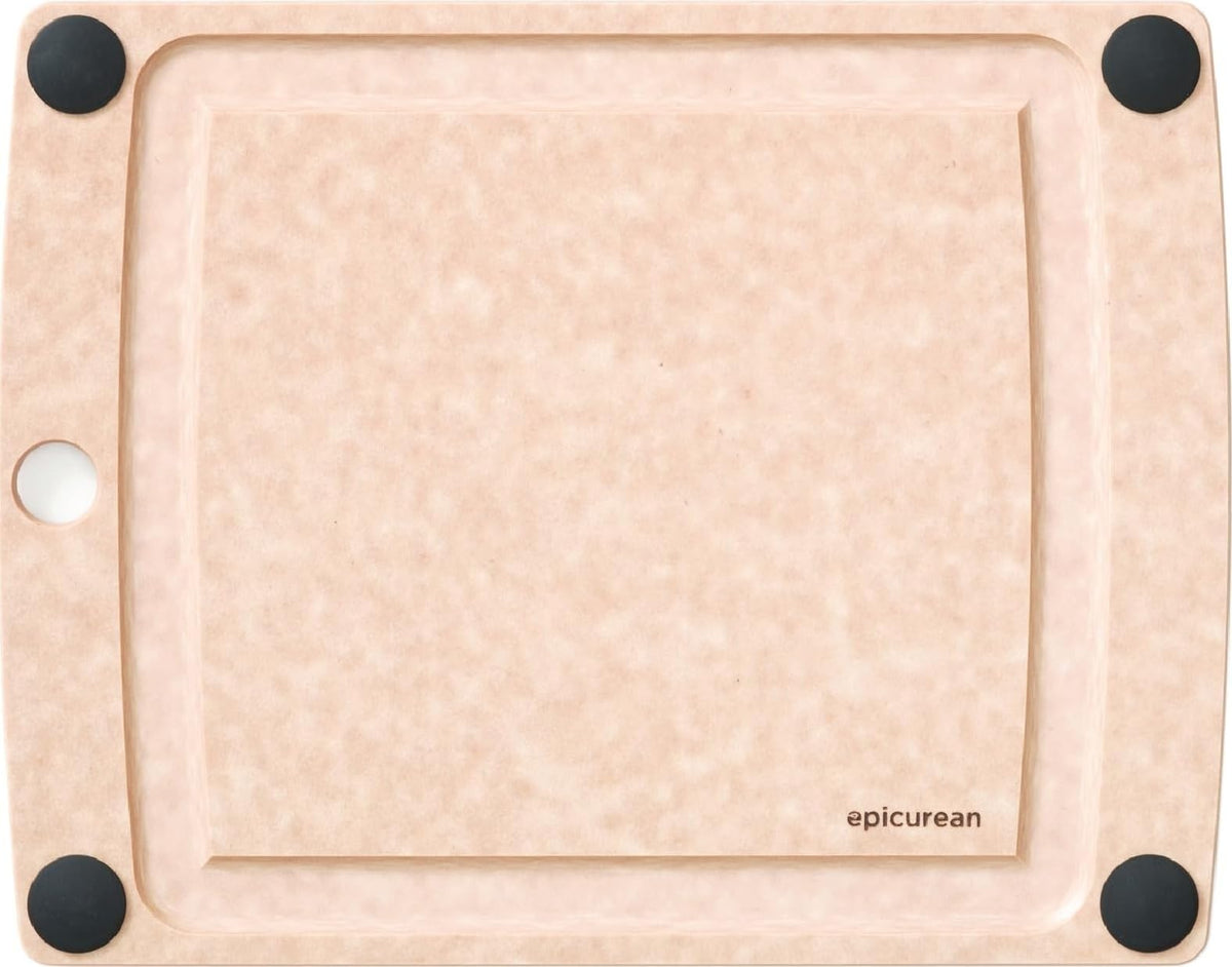 Epicurean All-In-One Cutting Board with Non-Slip Feet and Juice Groove, 11.5" × 9", Natural/Black