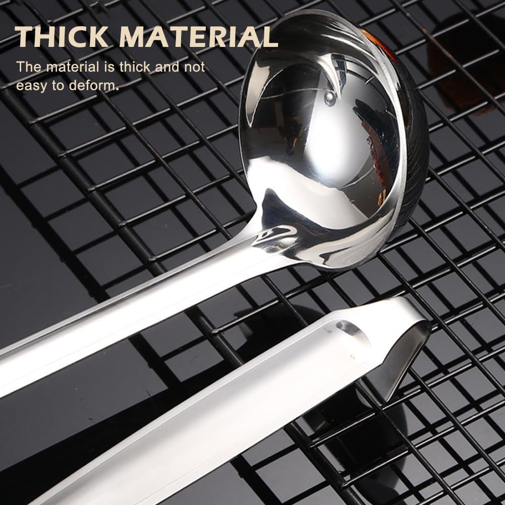 Soup Spoon with Hanging Hook, Stainless Steel 10.04-Inch Serving Ladle for Soups, Stews & Sauces, Mirror-Polished Finish, Durable & Rust-Resistant Kitchen Utensil(Silver)