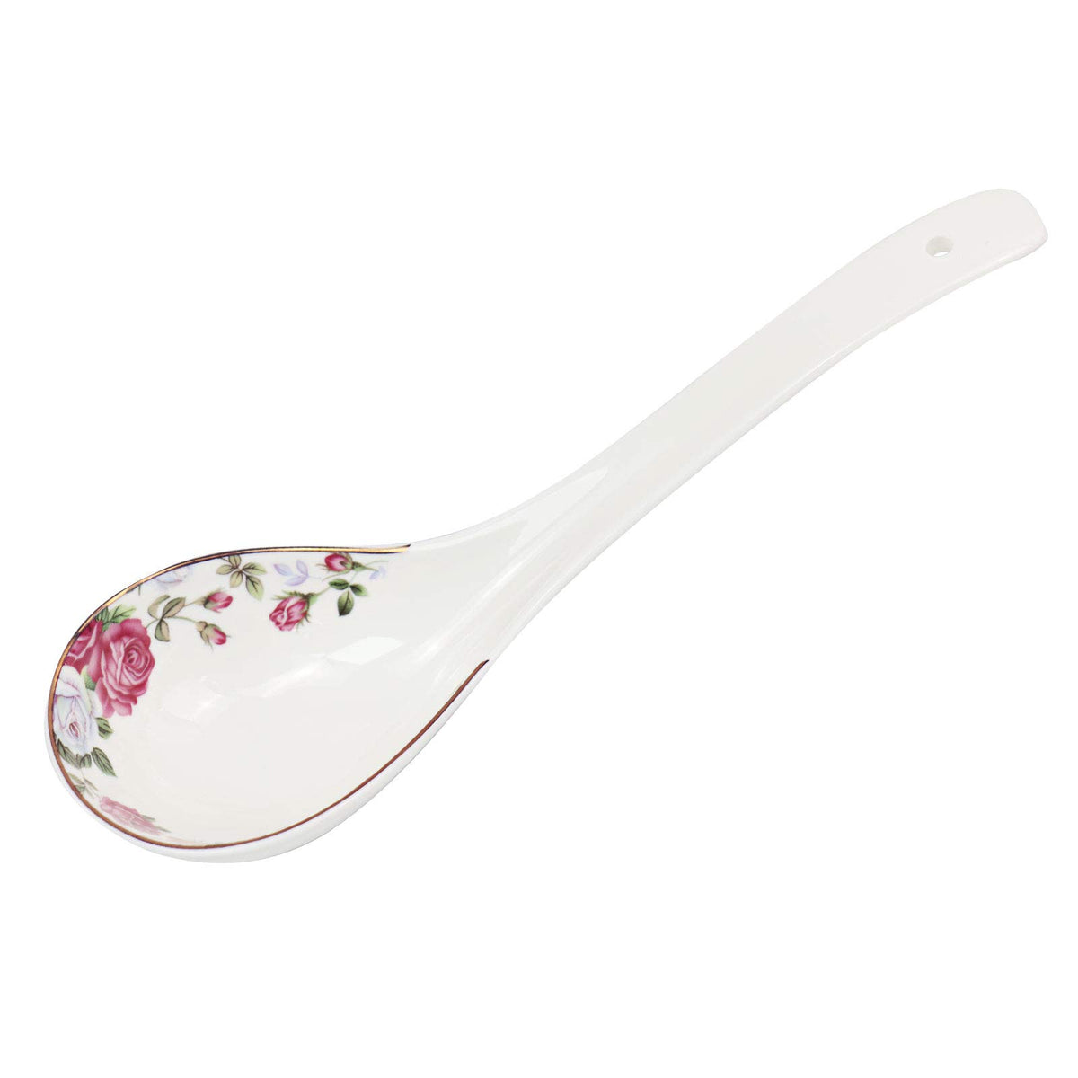 Kslong Pure White Ceramic Soup Ladle - Bone China Big Ladle, Deep Porcelain Flatware, Asian Soup Tureen Spoon 9.4" x 3" Scoops for Household Purposes