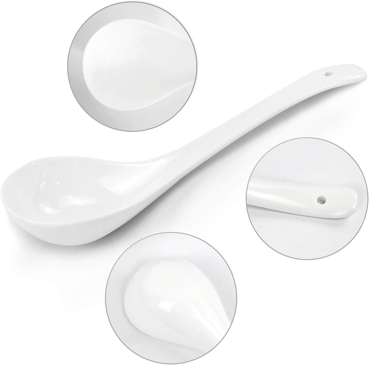 Kslong Pure White Ceramic Soup Ladle - Bone China Big Ladle, Deep Porcelain Flatware, Asian Soup Tureen Spoon 9.4" x 3" Scoops for Household Purposes