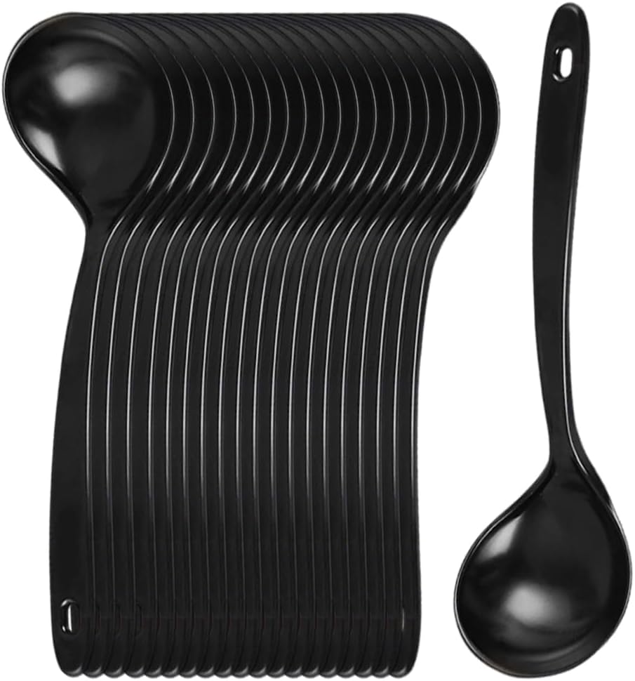Large Plastic Serving Spoons,Disposable Heavy Duty Serving Spoons,Long Handle Scoop Soup Rice Ladle for Party Catering Buffet Restaurant,20 Pieces