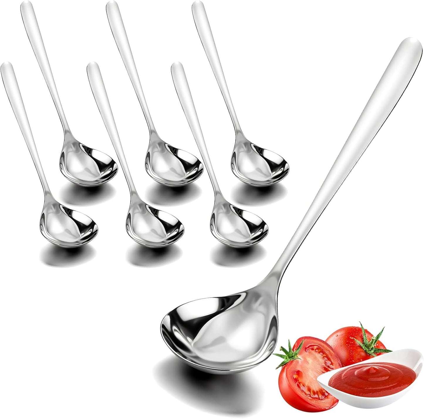 6 Pcs Small Sauce Ladle, 8.2 Inch Stainless Steel Small Serving Ladle Gravy Soup Spoon Ladles (Silver)