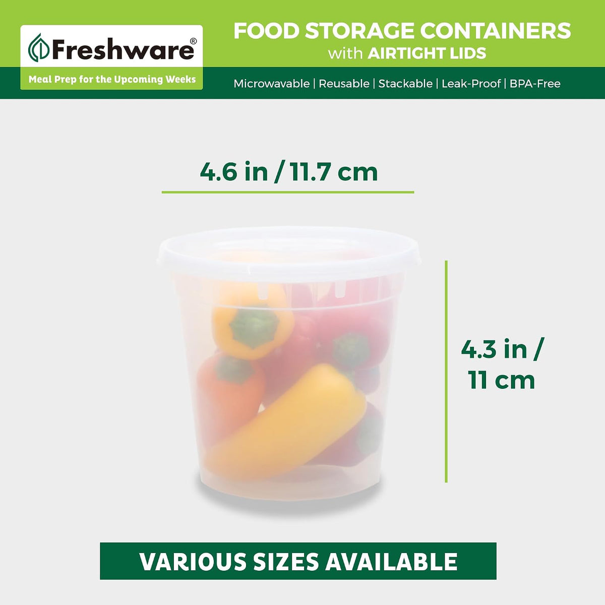Freshware Food Storage Containers 24 oz Plastic Deli Containers with Lids, Slime, Soup, Meal Prep Containers, BPA Free, Stackable, Leakproof, Microwave/Dishwasher/Freezer Safe, 48 count (pack of 1)