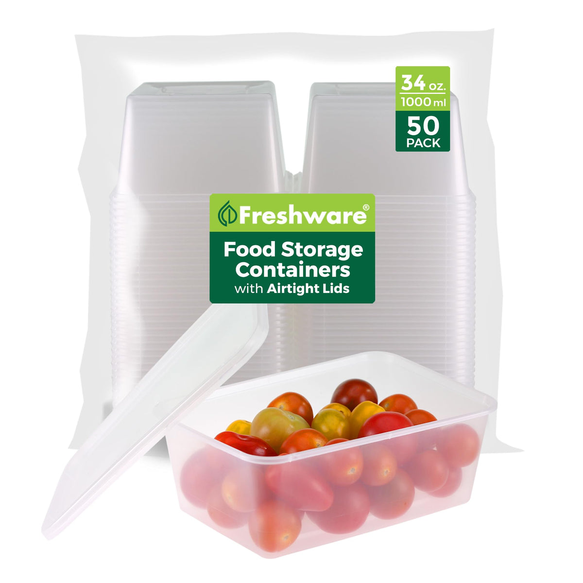 Freshware Food Storage Containers [36 Set] 16 oz Plastic Deli Containers with Lids, Slime, Soup, Meal Prep Containers | BPA Free | Stackable | Leakproof | Microwave/Dishwasher/Freezer Safe